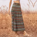 Bohemian Print Maxi Skirt High Waist A Line Side Slit Casual Summer Wear Wholesale Available