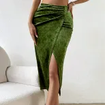 Velvet Bodycon Skirt Sexy Split Design Elegant Commuter Style Autumn Winter Collection Wholesale