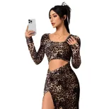 Leopard Print Maxi Dress Sexy Y2K Style Hollow Out Design Spring Summer Fashion Wholesale Availa