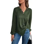 Womens Green V Neck Top Autumn Style Split Design Casual Wear Wholesale Available factory direct