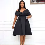 Plus Size Womens V Neck Dress Stylish Tie Detail Elegant Commuter Style Perfect for Work or Casu