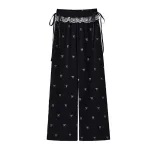 Summer Womens Casual Pants Lace Trim Bow Detail Loose Fit Wide Leg Perfect for Everyday Wear Wholesale Available