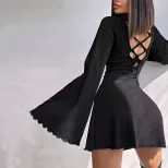 Bell Sleeve Mini Dress Sexy Tie Detail Spring Summer European and American Style Wholesale Avail