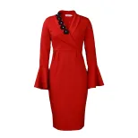 Elegant V Neck Bodycon Dress Bell Sleeves Split Hem Autumn Winter Style Wholesale Womens Fashion