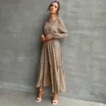 Leopard Print Long Sleeve Maxi Dress Round Neck Fashionable Autumn Winter Wholesale Available