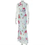 Casual Floral Print Maxi Dress Waist Defining Backless Elegant Style Perfect for Parties and Sum