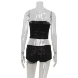Womens Sexy Strapless Crop Top and Ultra Short Shorts Set Trendy Sequined Design Perfect for Par
