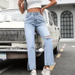 Casual Ripped Straight Leg Jeans for Women Versatile Style Comfortable Fit Trendy Design Perfect