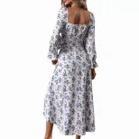 Floral Print Maxi Dress Square Neck High Waist Elegant Style Spring Summer Fashion Wholesale Ava