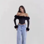 Winter Womens Fashion Sexy Off Shoulder Long Sleeve Top Sheer Mesh Irregular Hem Cozy Fabric Who