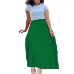 Plus Size Womens Long Pleated Skirt Solid Color High Waist Flared Design Autumn Fashion for Casu