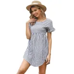 Loose Striped Shirt Dress Short Sleeve Round Neck Summer Style Perfect for Casual Outings Wholes