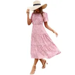 Floral Print Short Sleeve Dress Elegant Vacation Style Perfect for Summer Occasions Available fo