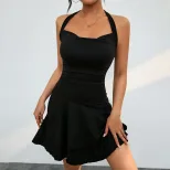 Knitted Halter Neck Backless Dress Double Layer Hem Elegant Design Fashionable for Parties Whole