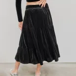 Mid Length Ruffled Velvet Skirt Elegant Design Soft Fabric Comfortable Fit Spring Summer Fashion
