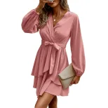 Elegant V Neck Dress Waist Tie Slim Fit Spring Summer Style Wholesale Available low MOQ bulk ord