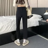 高腰直筒牛仔裤女春秋季2022年新款宽松显瘦小个子黑色烟管裤