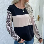 Loose Fit Leopard Print Long Sleeve T Shirt Stylish Autumn Design Casual Wear for Women Wholesal