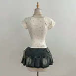 Summer Womens Short Sleeve T Shirt Polka Dot Design Bow Detail Casual Style Ready to Ship Low MO