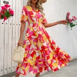 Abstract Print Ruffled Sleeve Cardigan Dress Vibrant Romantic Casual Style Perfect for Spring Su