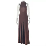 A Line Dress Slim Fit Halter Neck Solid Color Casual or Party Wear Wholesale Available fast ship