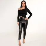 Womens Trendy Spring Summer T Shirt Off Shoulder Slim Fit Solid Color Asymmetrical Neckline Casu