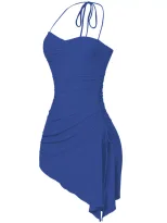 Halter Neck Ruched Bodycon Dress Side Slit Irregular Hem Slim Fit Night Out Party Wear Wholesale