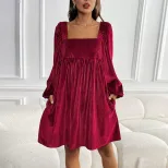 Velvet Party Dress Loose Fit Elegant Style Christmas Theme Wholesale Available fast shipping