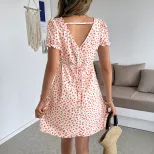 Sweet Summer Puff Sleeve V Neck Dress Elegant Design Comfortable Fabric Perfect for Vacations Wh