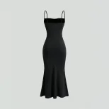 High Waist Bodycon Maxi Dress Adjustable Spaghetti Straps Tie Detail Mermaid Hem Spring Fashion