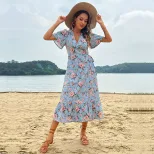 Elegant Summer Beach Dress for Women European Style Lace Up Design Lightweight Fabric Perfect fo