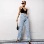High Waisted Wide Leg Jeans Summer Style Tie Design Washed Fabric Casual Wear for Women Ready to