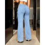 High Waisted Denim Straight Leg Pants Womens Fashion Pocket Design Stretch Fabric Casual Wear Wh
