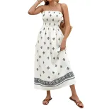 Geometric Print Strapless Dress Summer Vacation Style Vintage Ethnic Design Available for Wholes