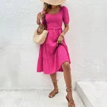 Summer Womens Dress Fitted A Line Silhouette Square Neck Lightweight Fabric Available in Red Wholesale