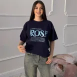 Womens Summer Loose Fit Cotton T Shirt Simple Letter Print Round Neck Short Sleeve Versatile Cas