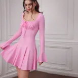 Sweet and Sexy Womens Dress High Waist Square Neck Short Skirt Spring Summer Fashion Wholesale A