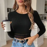 Womens Lace Trim Long Sleeve T Shirt Slim Fit Versatile Style Spring Summer Essential Wholesale