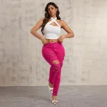 Slim Fit Ripped Jeans for Women Stretch Denim Tapered Leg Casual Style Wholesale Available bulk
