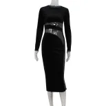 Velvet Bodycon Dress Sequin Patchwork Slim Fit Elegant Long Style Perfect for Autumn and Winter