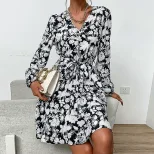 Floral Print Long Sleeve Dress V Neck Autumn Style Casual Wear Wholesale Available OEM ODM servi
