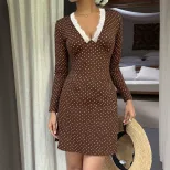 V Neck Lace Trim Polka Dot Bodycon Mini Dress Long Sleeve Spring Summer Style Wholesale Availabl