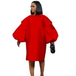 Plus Size Fashion Dress Loose Fit Puff Sleeves Stylish Design Autumn Wear for Moms Wholesale Ava