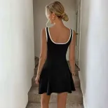 Sporty A Line Tennis Dress Sleeveless U Neck Color Block Slim Fit Summer Casual Wear Wholesale A