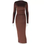 Casual Long Sleeve Dress Round Neck A Line Silhouette Macaron Colors Street Style for Everyday W