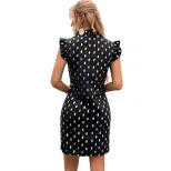 Fashionable Womens Dress Sexy Floral Polka Dot Print Round Neck Short Sleeve Perfect for Casual