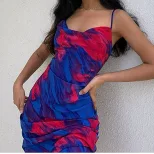 Summer Womens Dress Sexy Floral Print Ruffled Neckline Backless Midi Length Casual or Party Wear