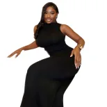 Slim Fit High Neck Sleeveless Long Dress Solid Color Backless Bodycon Style Elegant Spring and A