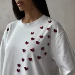 Womens Casual 3D Heart Print T Shirt Short Sleeve Round Neck Stylish Design Spring Summer Fashio