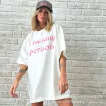 Vintage Graphic Print T Shirt Summer Style Casual Fit Loose Cotton Top Womens Fashion Wholesale